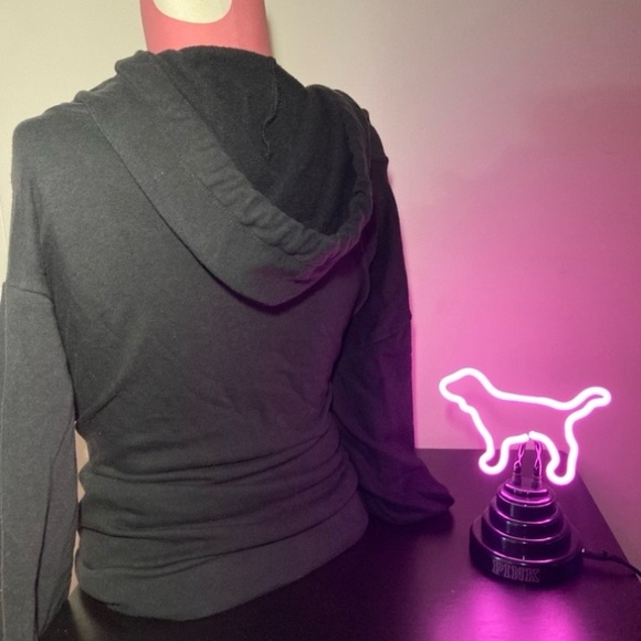 Victoria’s Secret Pink Logo Hoodie Oversized Campus Pullover Black Size Small - Picture 6 of 17
